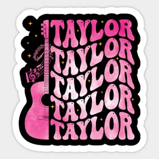 Taylor First Name I Love Taylor Girl Groovy Pink Retro 80s Sticker